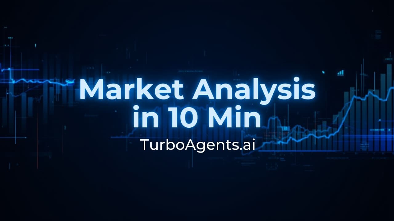 Futuristic AI-powered market analysis dashboard with glowing bar charts and competitor intelligence metrics