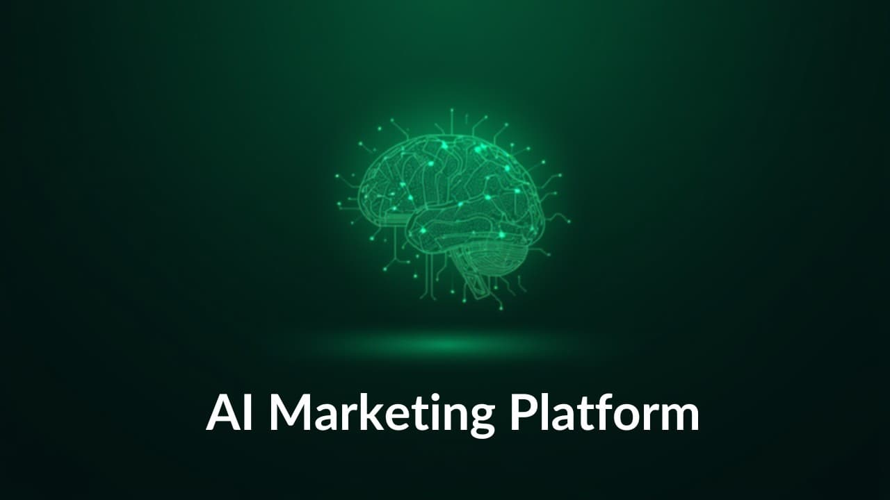 Glowing AI neural network on dark green background representing an AI marketing platform guide for 2026