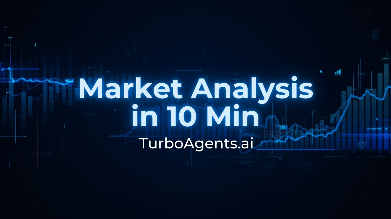 Futuristic AI-powered market analysis dashboard with glowing bar charts and competitor intelligence metrics