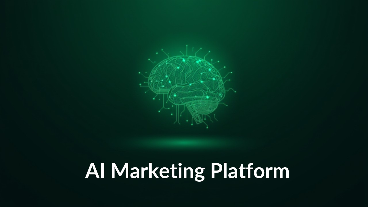 Glowing AI neural network on dark green background representing an AI marketing platform guide for 2026